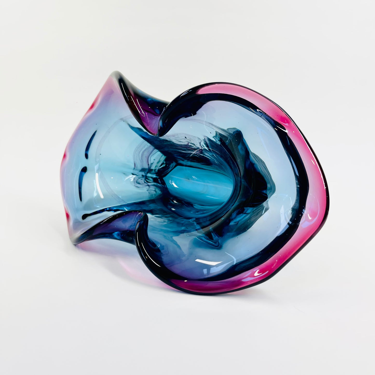 1970s MURANO PURPLE BLUE PINK TIE DYE LIP BOWL