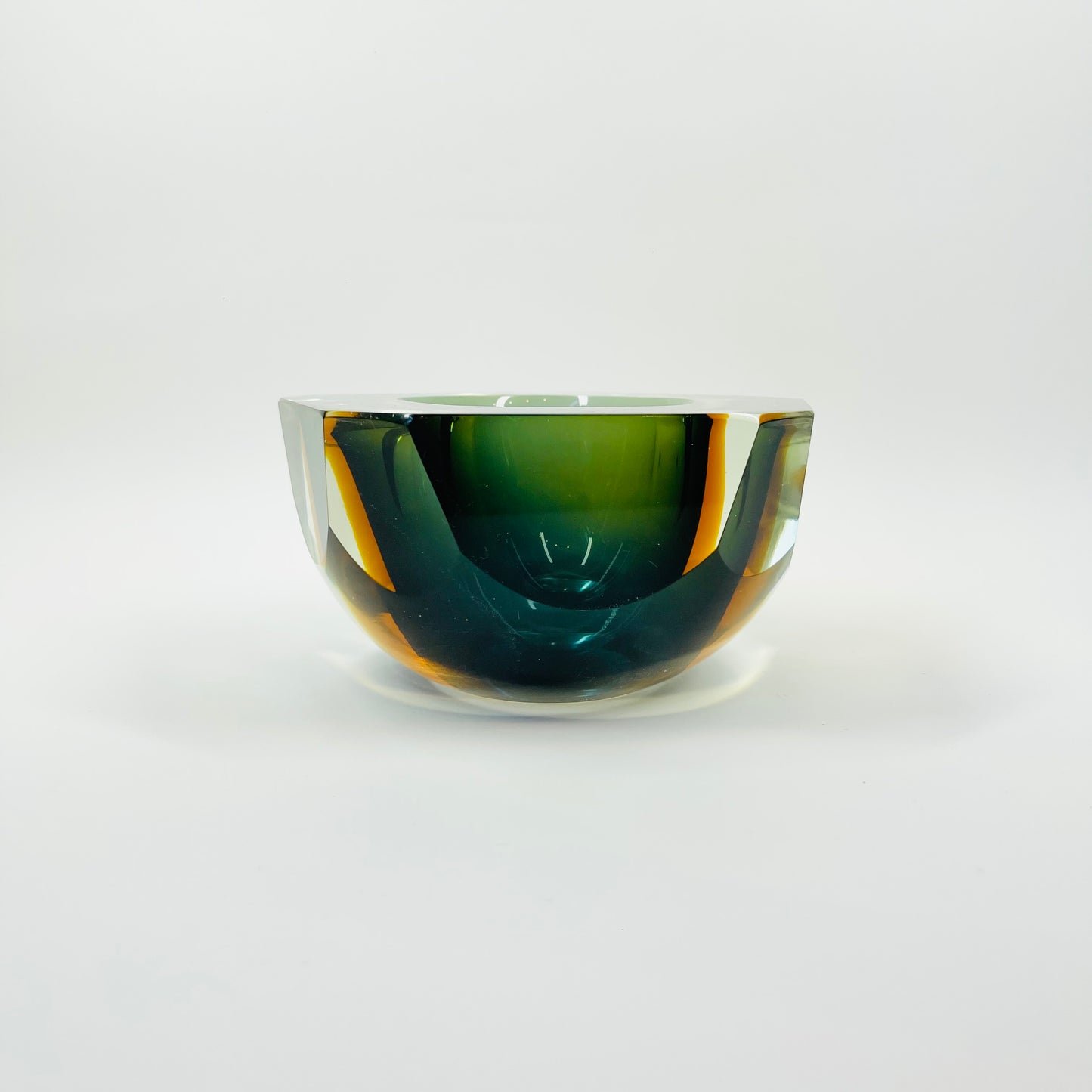 1950s BLUE TEAL GOLD MURANO SOMMERSO FACETED GLASS BOWL