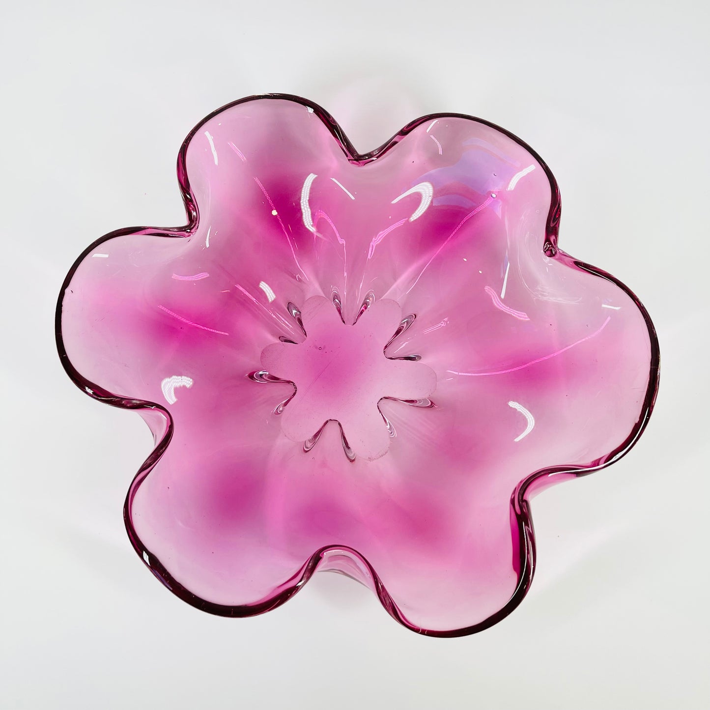 1970s PINK MURANO GLASS FLOWER BOWL