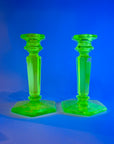 ART DECO URANIUM GLASS CANDLE STICKS