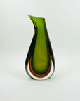 1960s MURANO DARK GREEN AMBER SOMMERSO GLASS SWUNG VASE