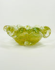 1940s MURANO BAROVIER GOLD AVENTURRINE LATTICINO SOMMERSO GLASS FLOWER PINCHED BOWL