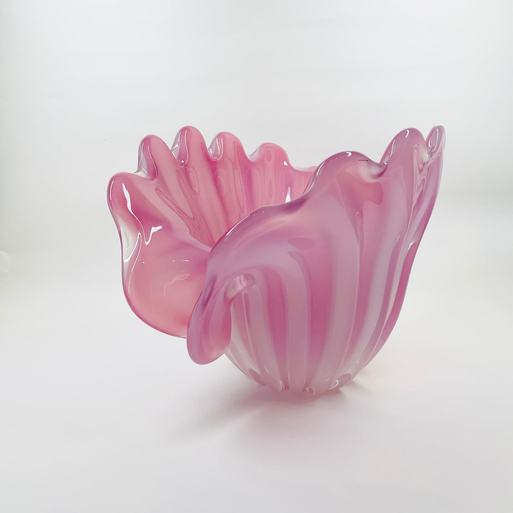 1950s PINK MURANO OPALINE GLASS CLAM SHELL BOWL (XL)