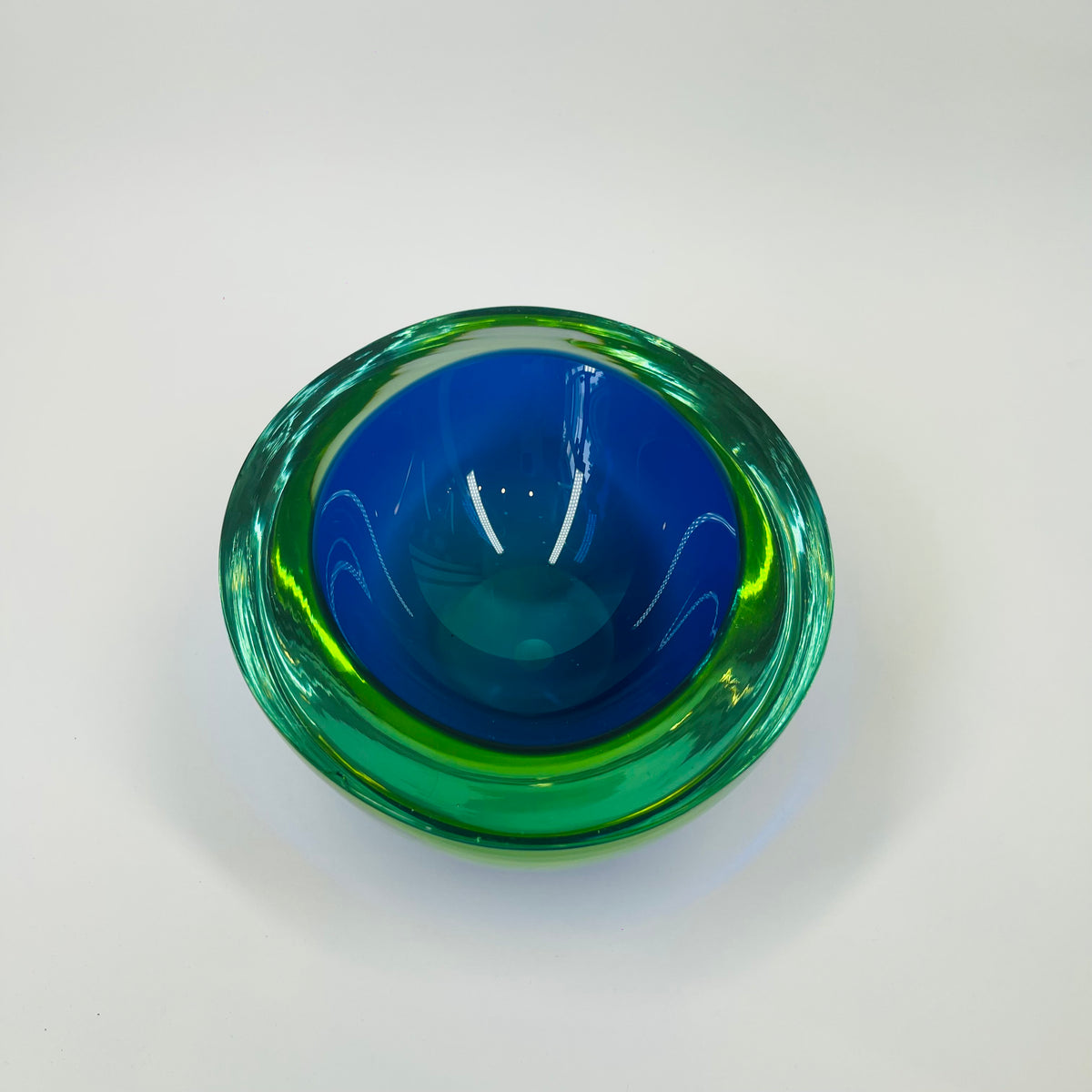 1940s BLUE AQUAMARINE SOMMERSO URANIUM GLASS OBLONG BOWL