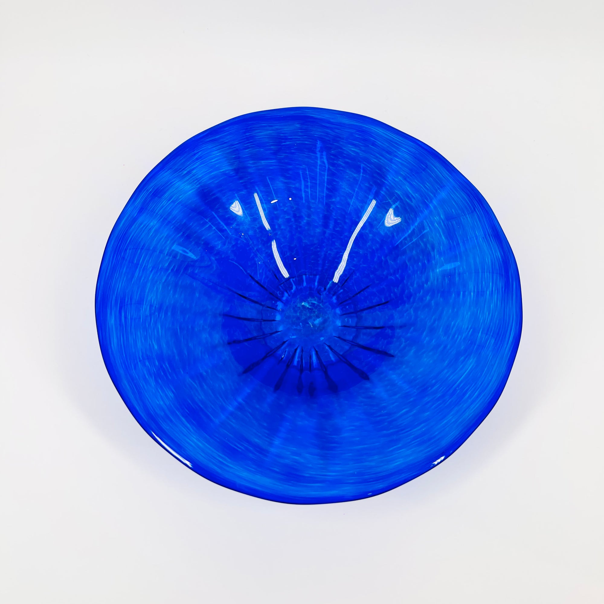 1980s MOUTH BLOWN COBALT BLUE SPATTER GLASS COMPORT/BOWL