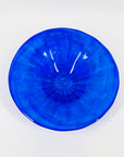 1980s MOUTH BLOWN COBALT BLUE SPATTER GLASS COMPORT/BOWL