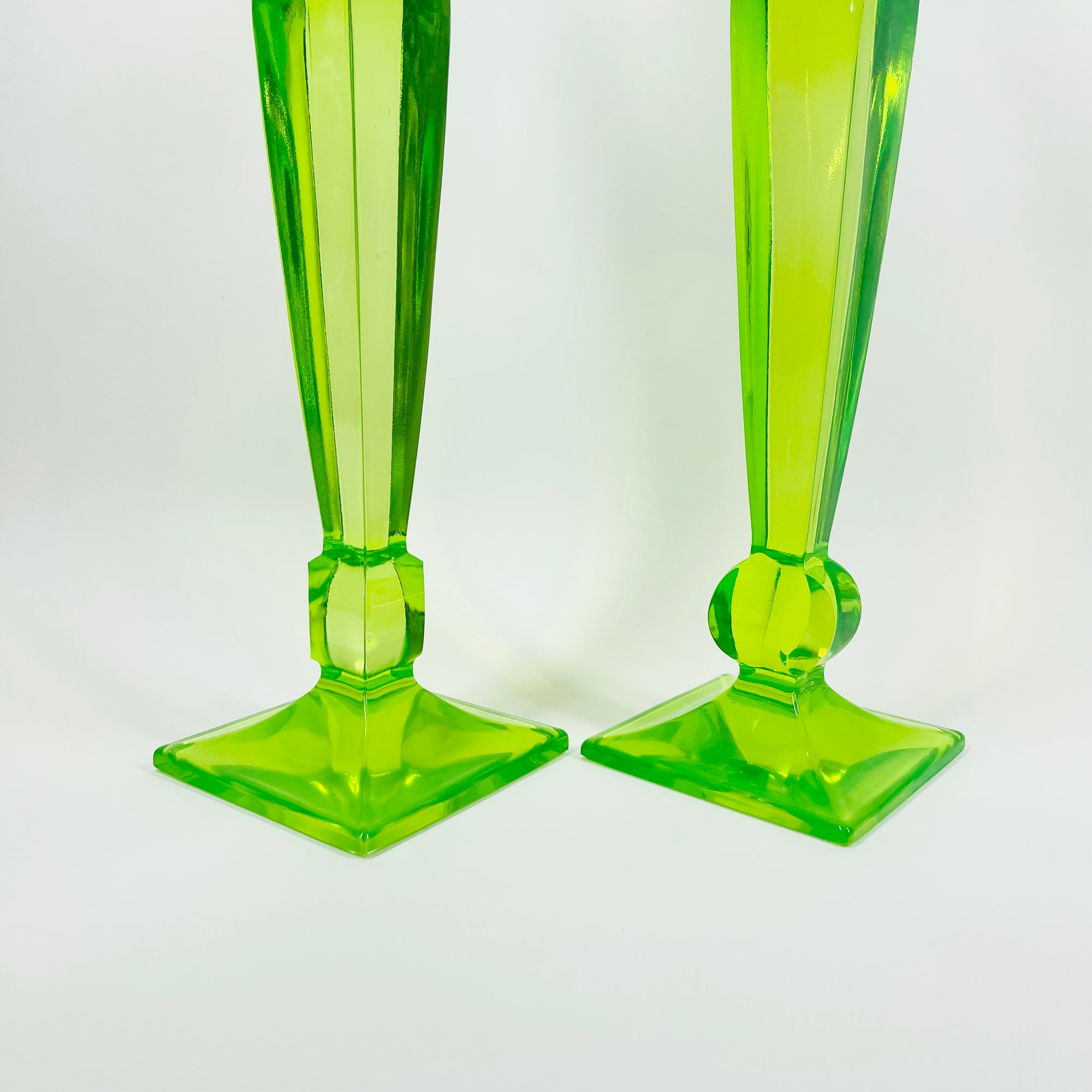 ART DECO URANIUM GLASS CANDLE STICKS