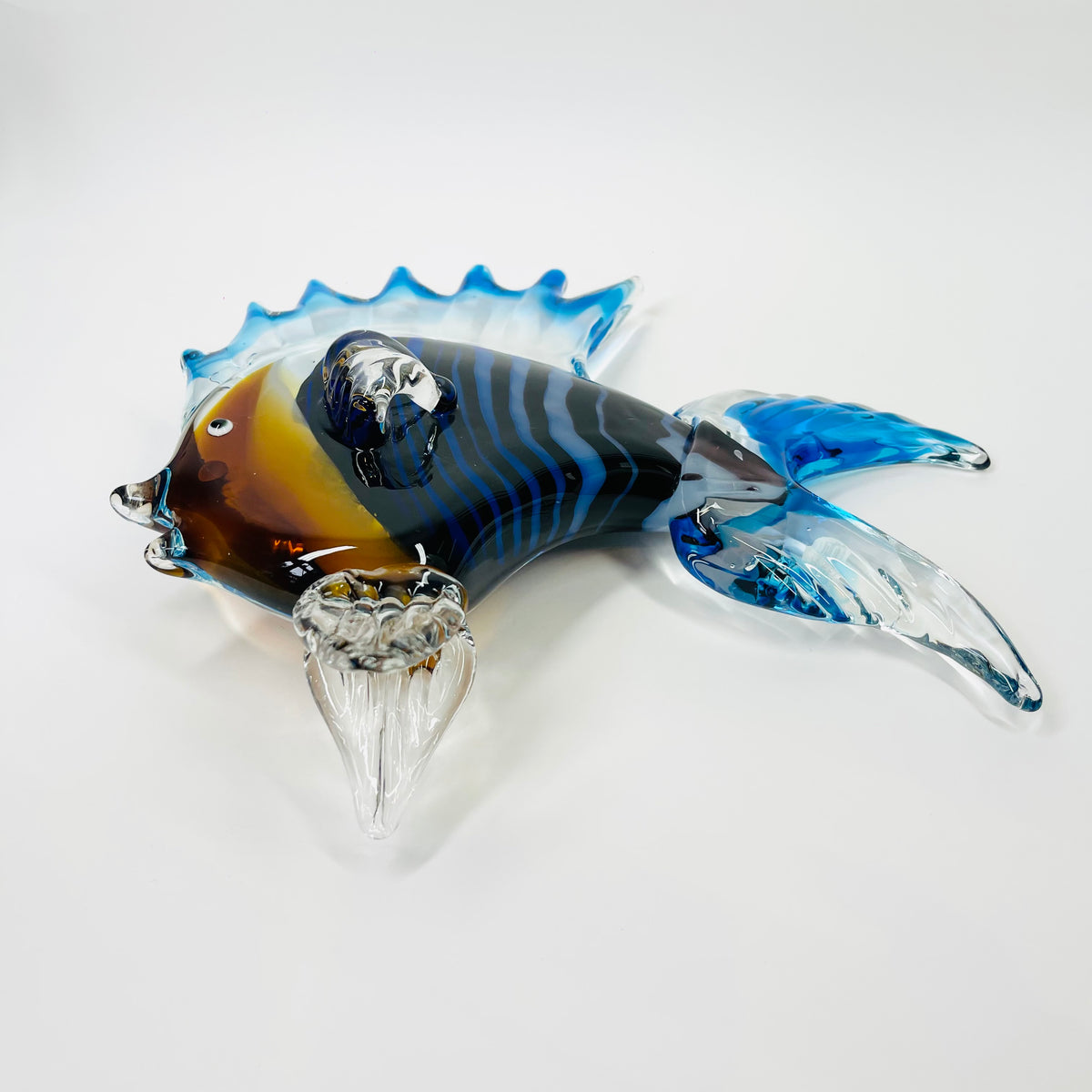 LARGE 1980s MURANO BLUE ART GLASS FISH PAPERWEIGHT/SCULPTURE