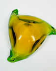 1970s ITALIAN MURANO GREEN AMBER SOMMERSO TREFOIL GLASS ASHTRAY