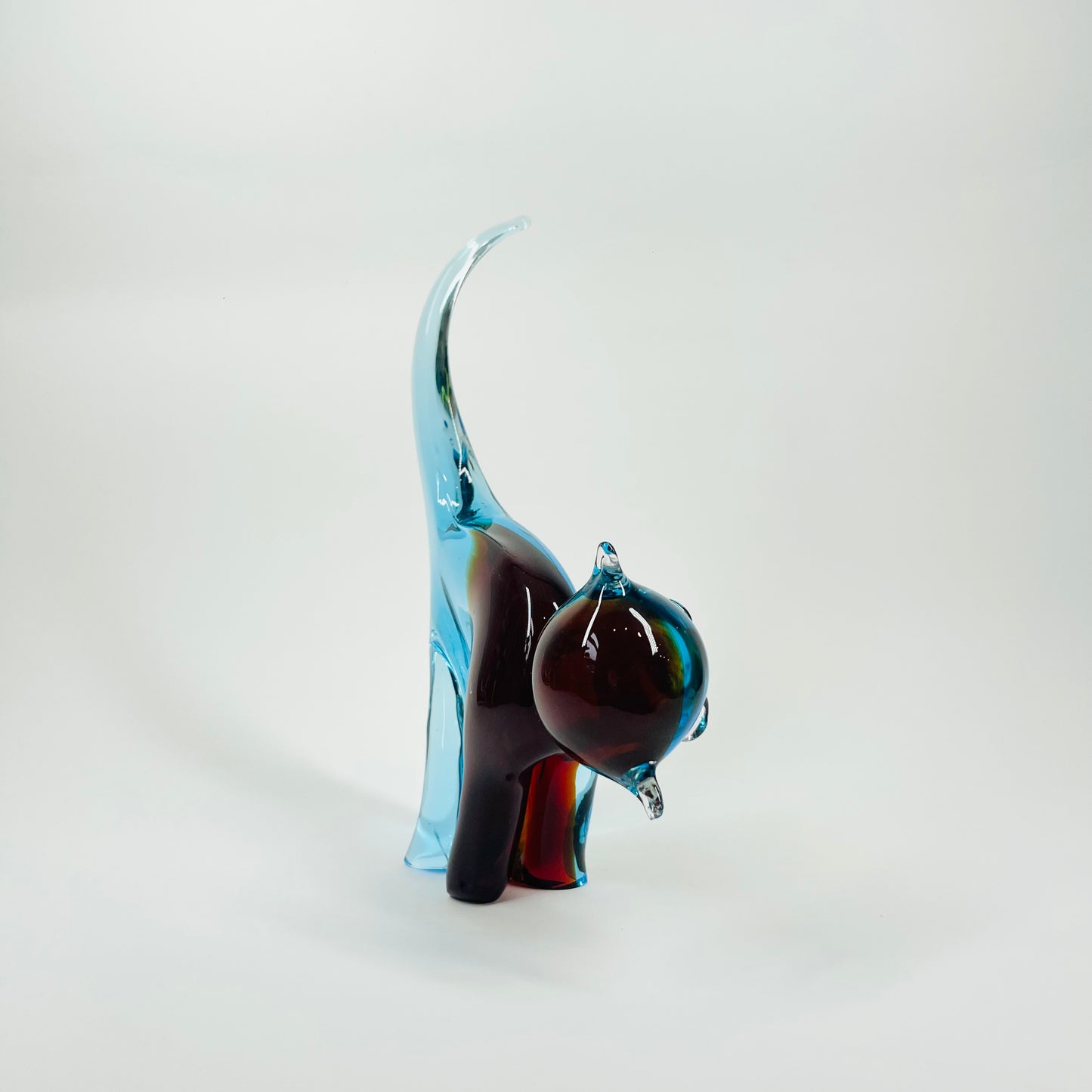 1980s MURANO BLUE BROWN SOMMERSO GLASS CAT