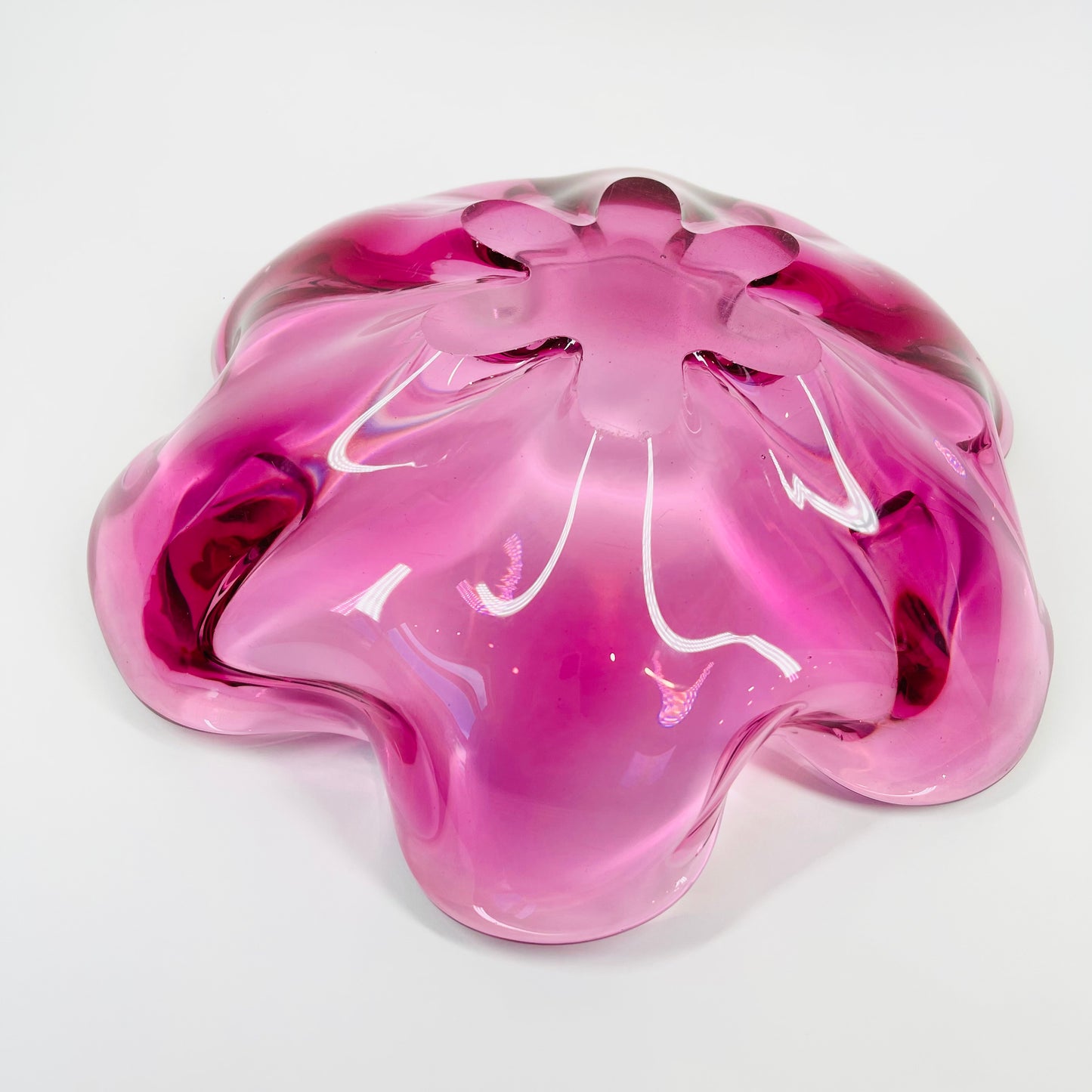 1970s PINK MURANO GLASS FLOWER BOWL