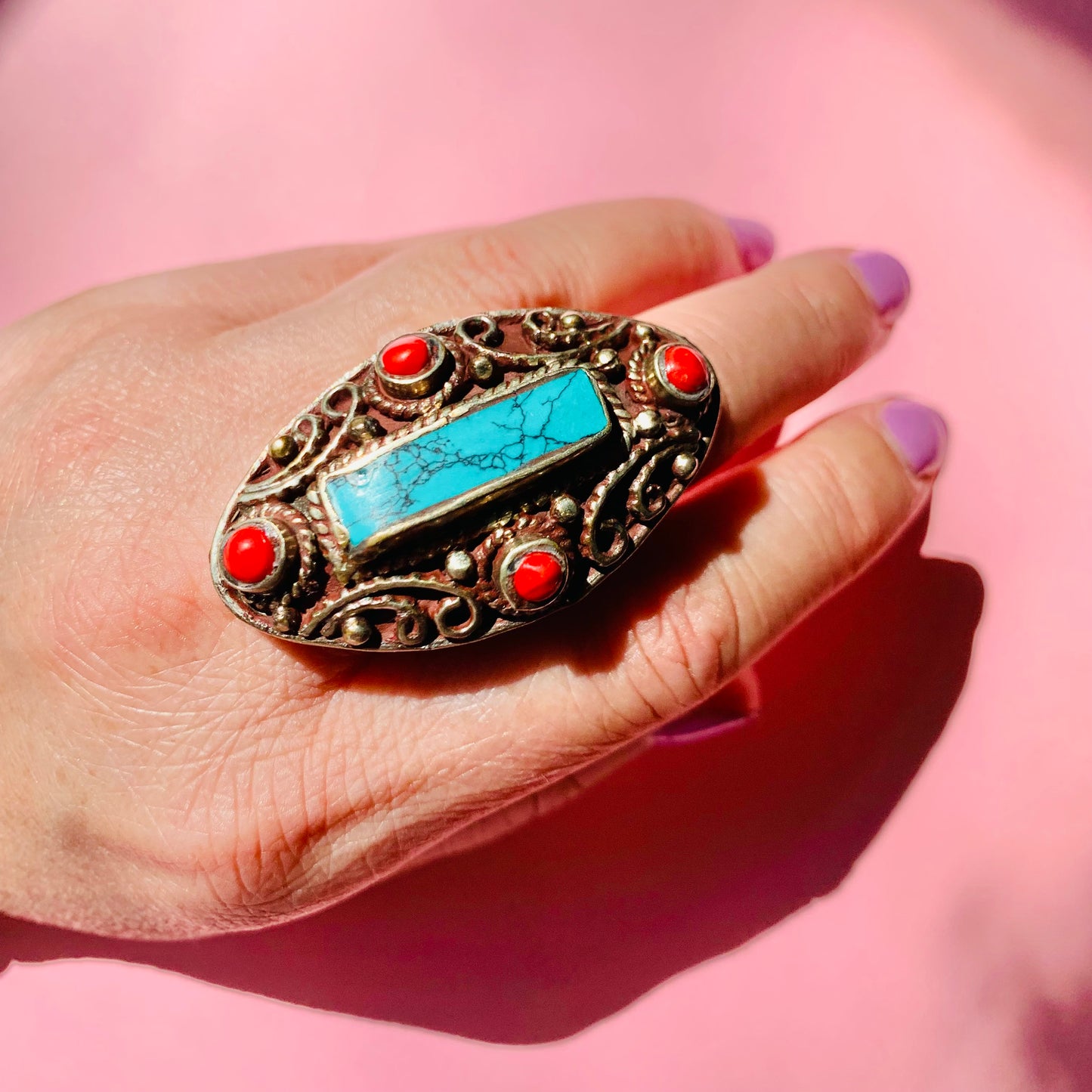 INDIAN TURQUOISE CARNELIAN RING