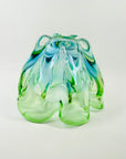 LARGE 1970s JAPANESE GREEN TURQUOISE BLUE SOMMERSO GLASS HANDKERCHIEF VASE/BOWLL