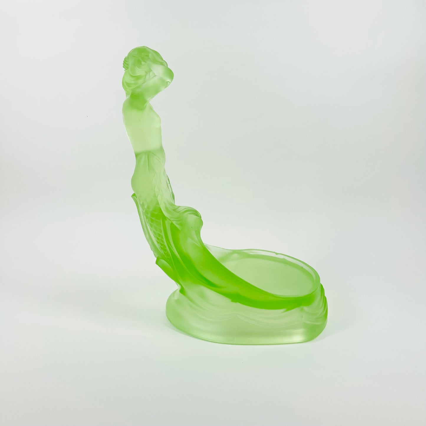 ANTIQUE ART DECO SATIN URANIUM GLASS MERMAID SHELL BOWL