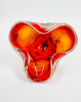 1960s JAPANESE CASED RED ORANGE HARLEQUIN SPATTER GLASS ASHTRAY/BOWL