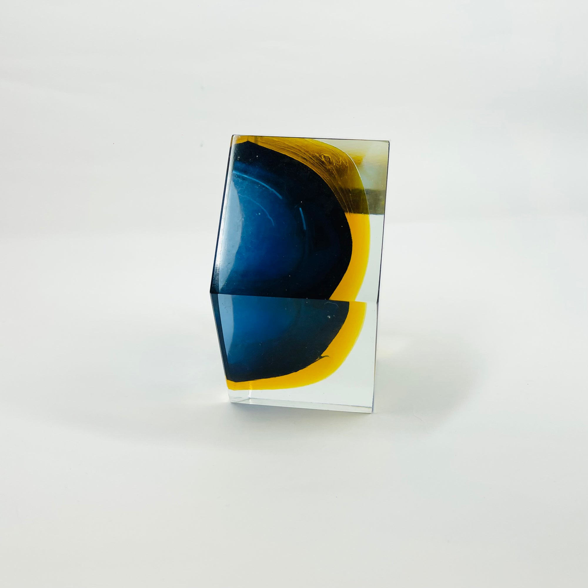 1950s COBALT BLUE TEAL GOLD MURANO MANDRUZZATO SOMMERSO FACETED GLASS HEXAGON BOWL