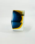 1950s COBALT BLUE TEAL GOLD MURANO MANDRUZZATO SOMMERSO FACETED GLASS HEXAGON BOWL