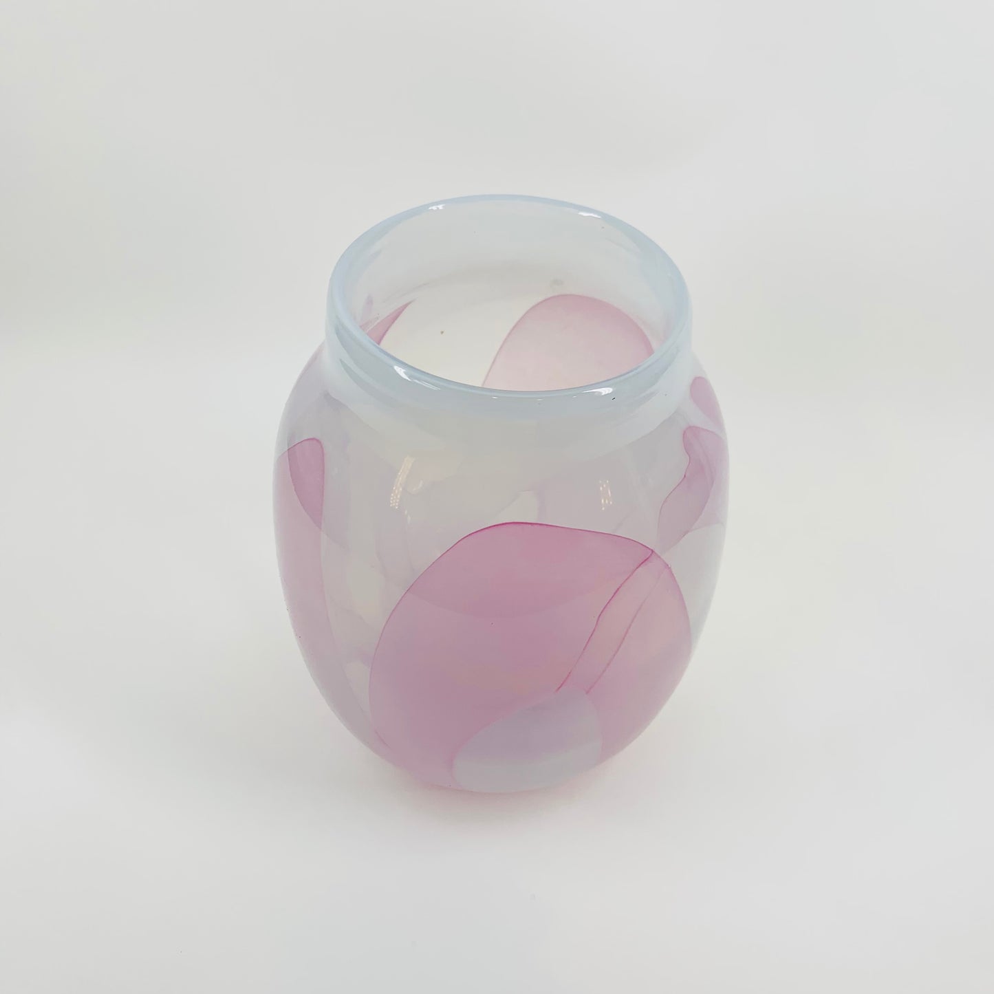 1980s MURANO MOUTH BLOWN PINK SWIRLS GLASS VASE