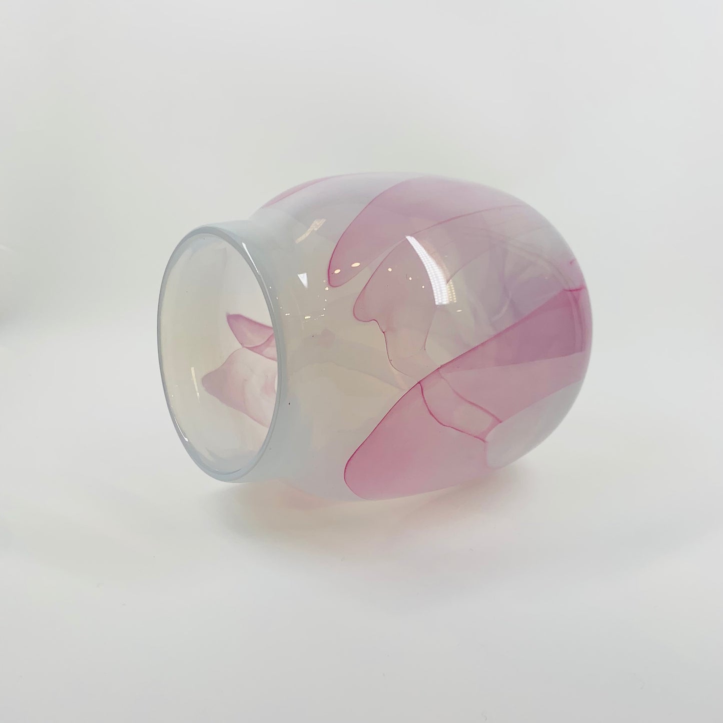 1980s MURANO MOUTH BLOWN PINK SWIRLS GLASS VASE