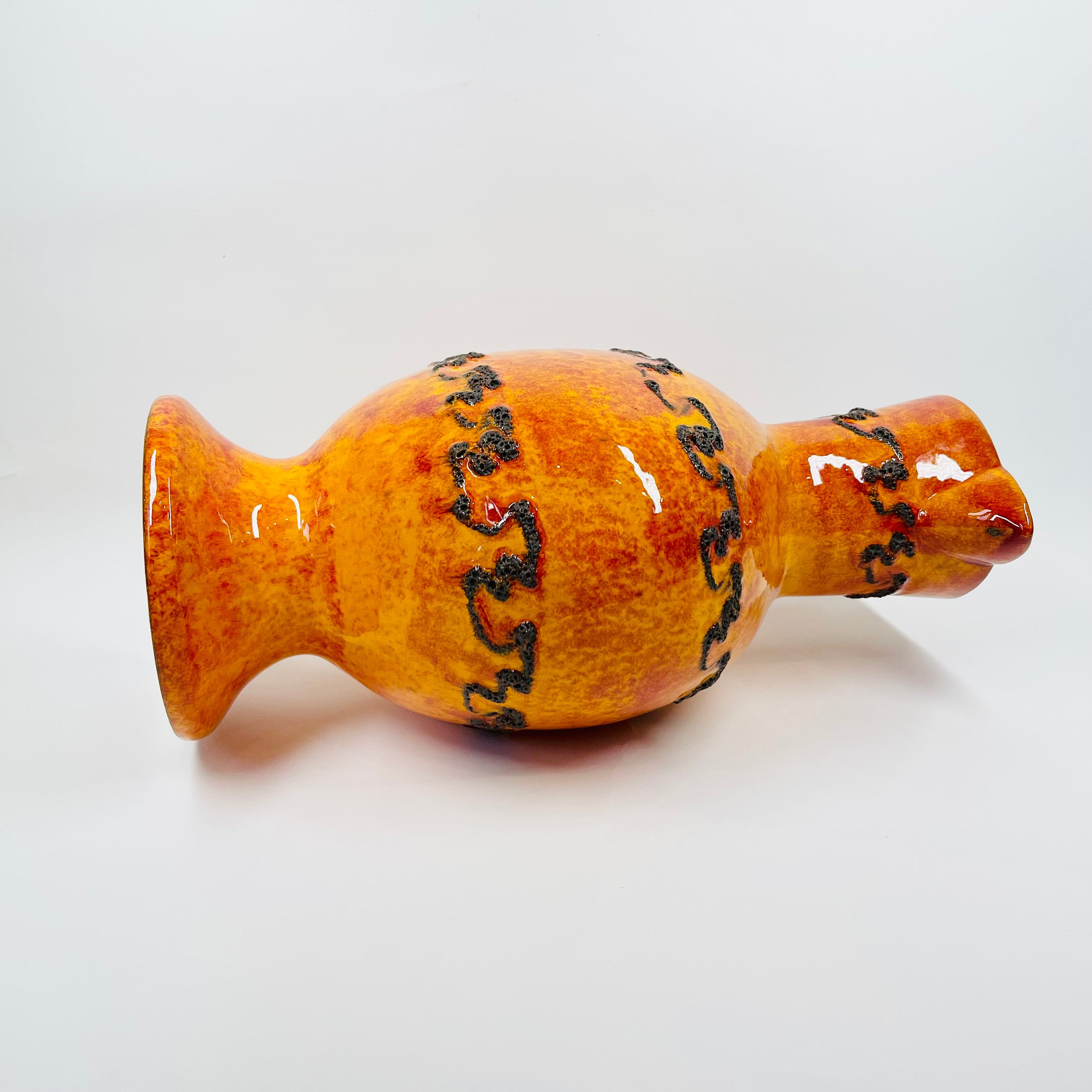1960s WEST GERMAN ORANGE FAT LAVA POTTERY TALL JUG VASE BY KREUTZ