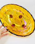 ANTIQUE CARNIVAL PRESSED AMBER GLASS FOOTED BOWL