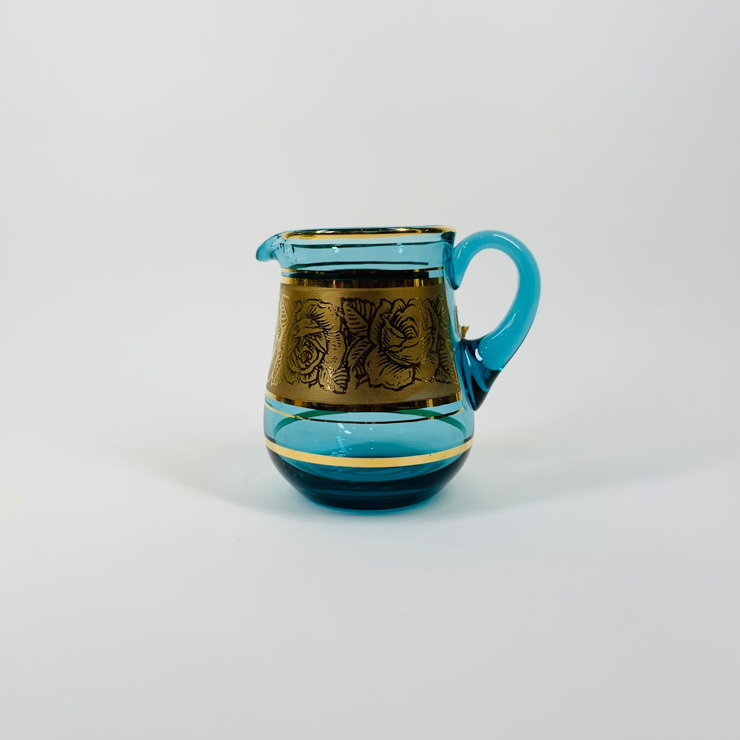 1950s BOHEMIAN TURQUOISE GLASS CREAMER SUGAR BOWL SET