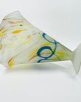 1980s WHITE YELLOW SATIN SPATTER ART GLASS VASE