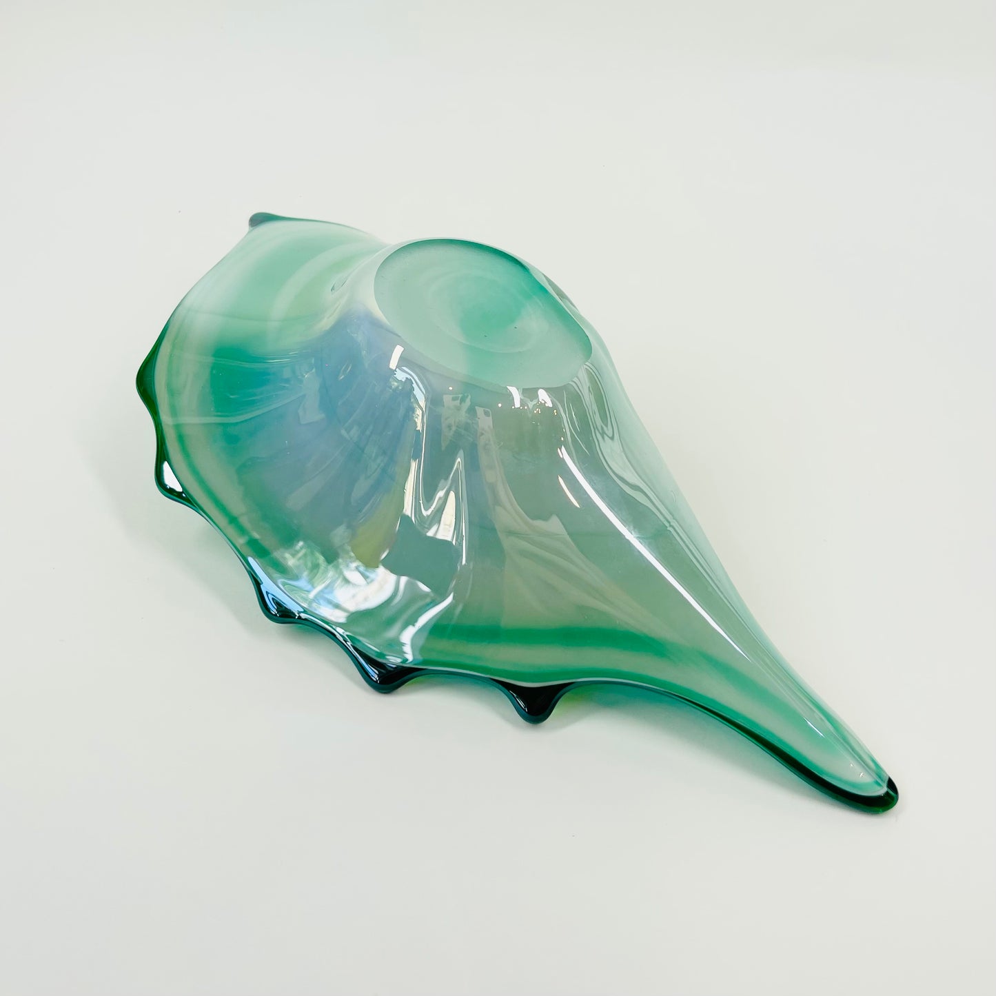 1950s MURANO FOLDED IRIDESCENT EMERALD GREEN SHELL BOWL