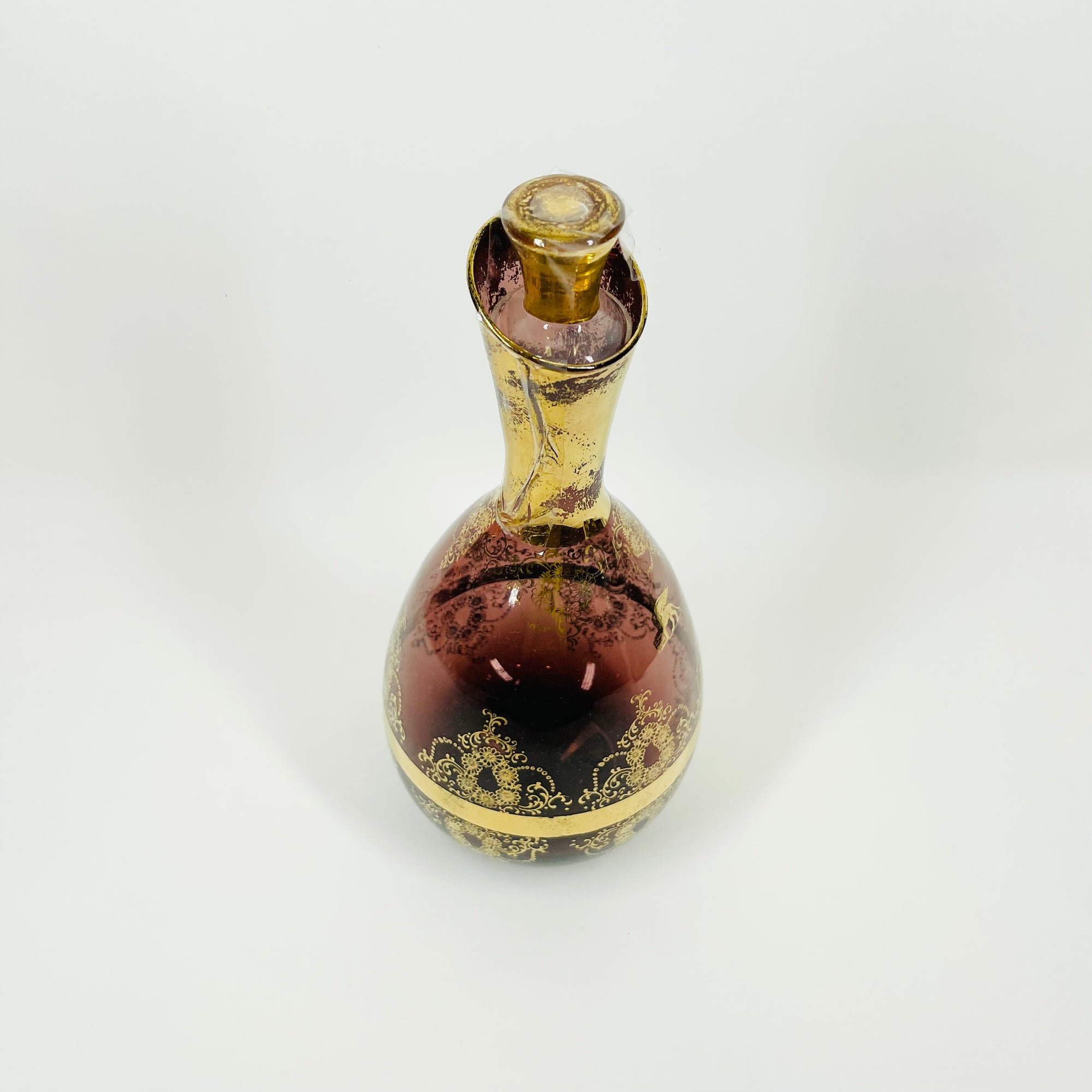 ANTIQUE ITALIAN VENETIAN PURPLE GLASS CARAFE SET WITH GOLD GILDING