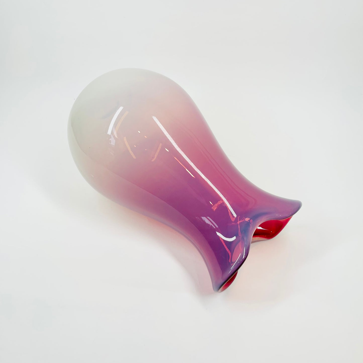 1950s MURANI CRANBERRY/PINK OPALINE GLASS PINCHED VASE