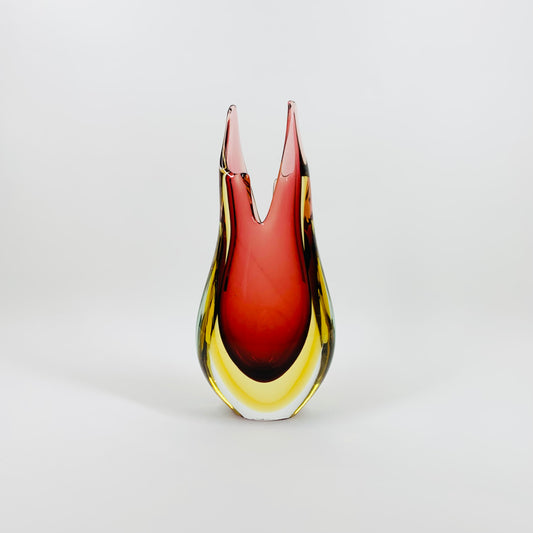 1950s MURANO CRANBERRY GOLD SWUNG GLASS VASE