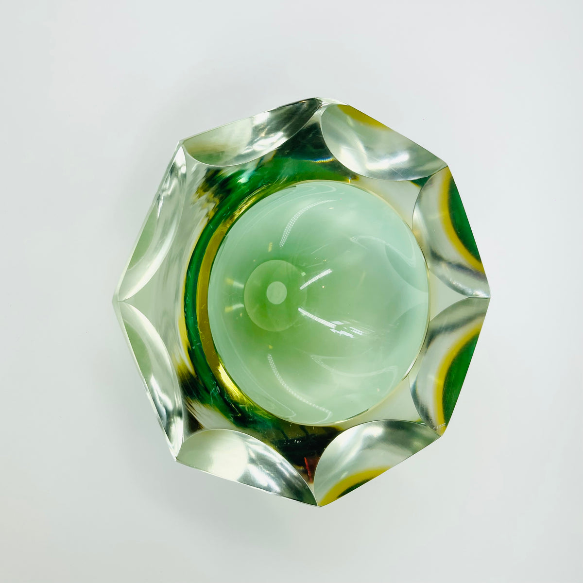1920s LIGHT GREEN YELLOW SOMMERSO FACETED GLASS BOWL/ASHTRAY