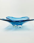 LARGE 1970s JAPANESE TURQUOISE BLUE SOMMERSO GLASS SQUARE BOWL