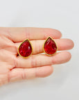1980s GROSSE GERMANY GOLD PLATED PEAR RUBY PASTE DROP   NECKLACE EARRINGS SUITE