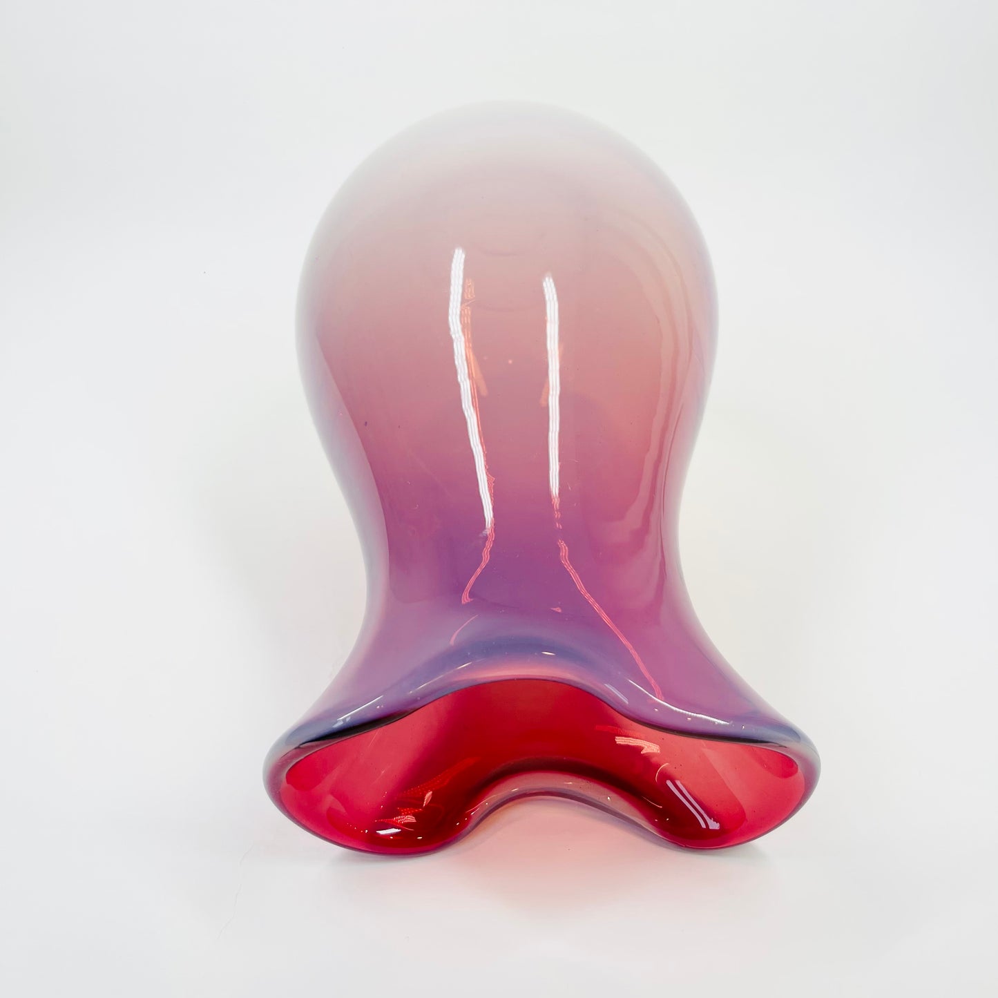 1950s MURANO CRANBERRY/PINK OPALINE GLASS PINCHED VASE