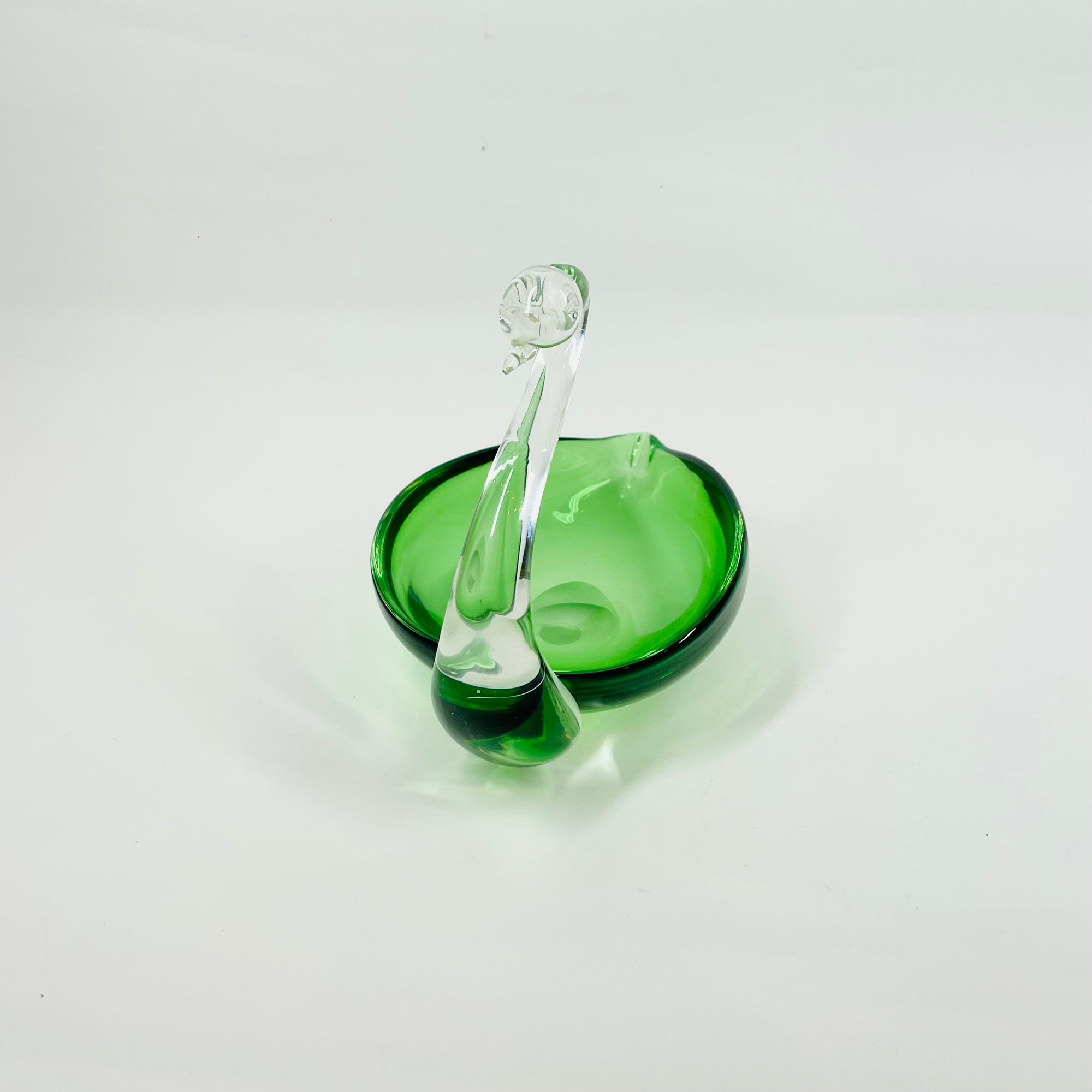 1970s OTK JAPAN GREEN GLASS SWAN BOWL/ASHTRAY