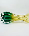 1970s JAPANESE HINERI GREEN AMBER SOMMERSO GLASS TWIST VASE