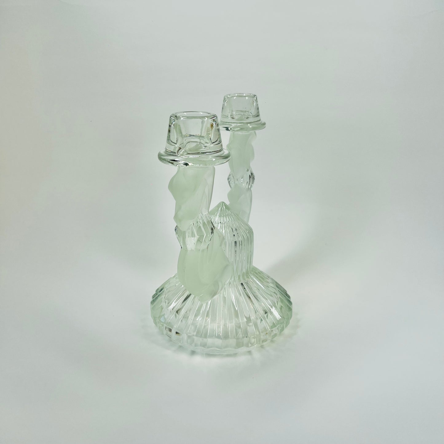 ANTIQUE ART DECO PRESSED DEPRESSION GLASS CANDLE HOLDER