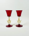 1950s SALVIATI VENETIAN RED RUBY GOLD AVENTURINE SWAN STEM GLASSES