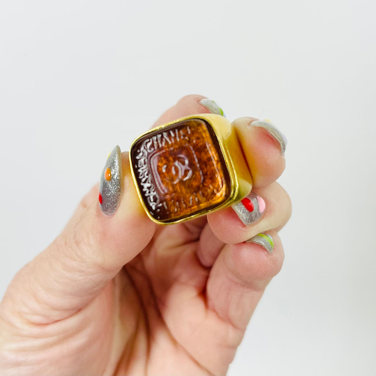 1980s CHANEL GRIPOIX AMBER SEAL RING