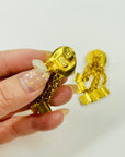 1996 CHANEL CC LOGO CHAIN LETTERS TASSELS DROP CLIP ON EARRINGS