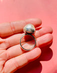 60s MODERNIST STATEMENT SILVER RING WITH BEZEL PEARL