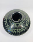 XL SIGNED AUTHENTIC 1990s MATA ORTIZ HAND PAINTED BLACK GREEN MONOCHROME POTTERY VASE BY JERONIMO VILLA RONDO