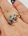 1950s 14K WHITE GOLD DIAMOND BLUE SAPPHIRE SNOW LEOPARD RING