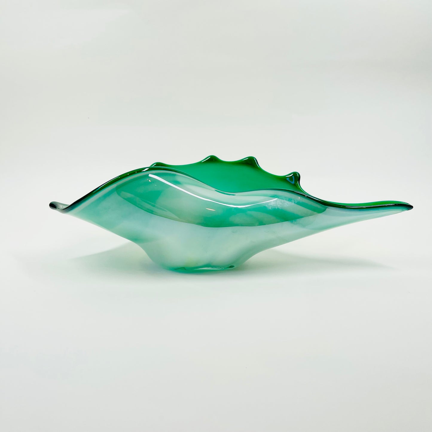 1950s MURANO FOLDED IRIDESCENT EMERALD GREEN SHELL BOWL