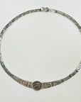 ANTIQUE STERLING SILVER GREEK KEYS ROMAN COIN NECKLACE