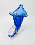 1970s MURANO COBALT BLUE SOMMERSO GLASS CORNUCOPIA VASE