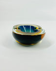 1950s COBALT BLUE TEAL AMBER MURANO SOMMERSO GLASS PINCHED BOWL/ASHTRAY