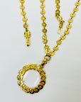 1980s CHANEL FLOWER STAR ETCHED LINKS CC LOGO MEDALLION GLASS LOUPE PENDANT NECKLACE/BELT