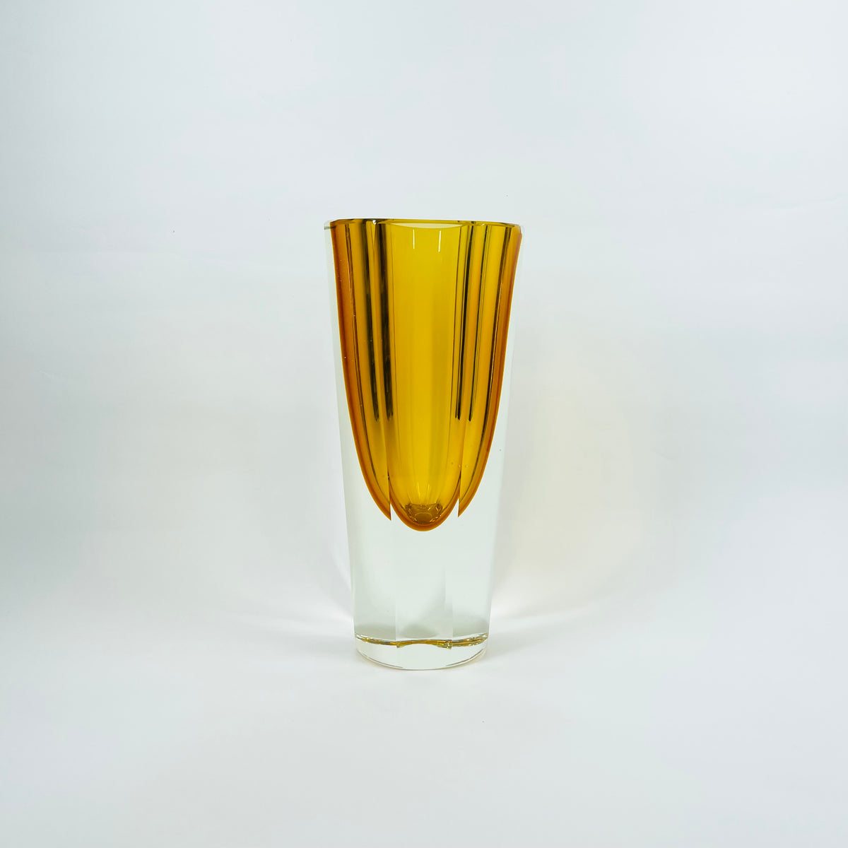 XL 1960s GOLD AMBER MURANO SOMMERSO FACETED GLASS BLOCK VASE